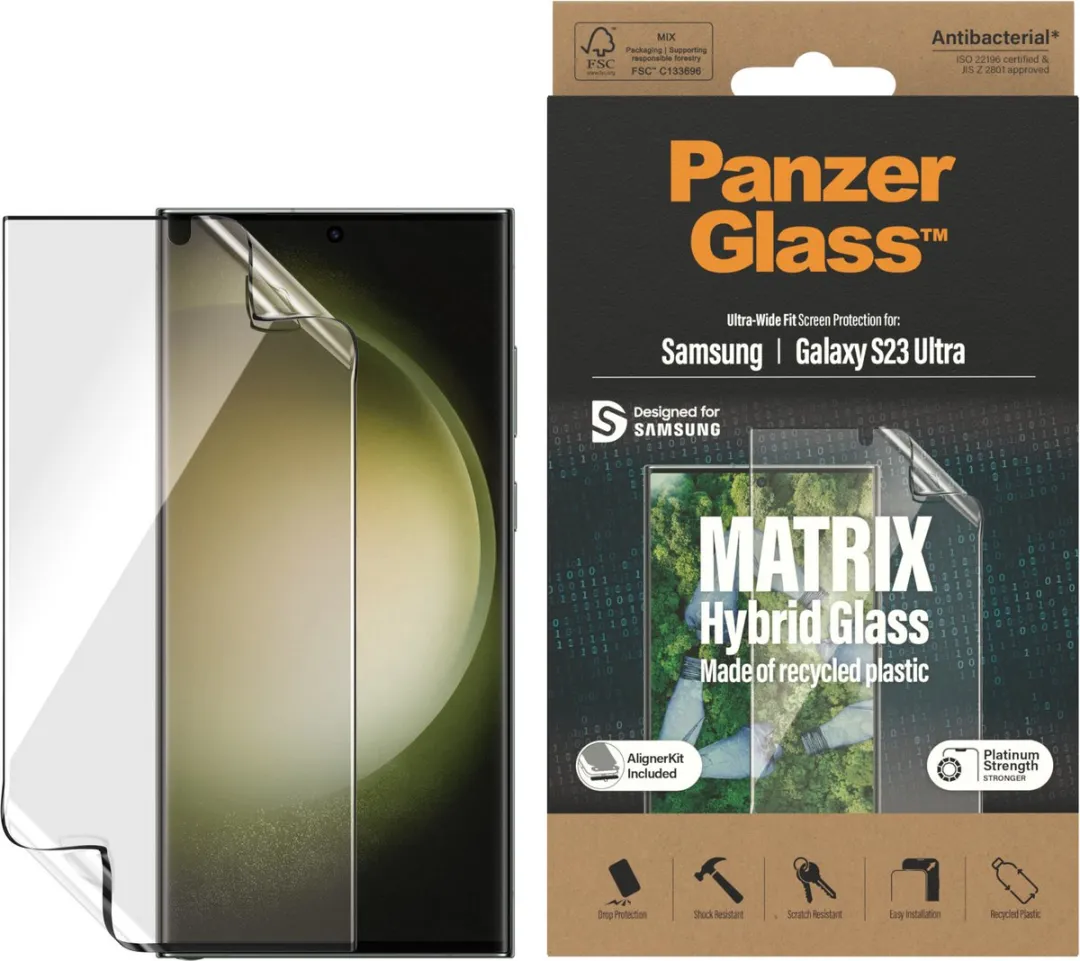 PanzerGlass Matrix Hybrid Screenprotector Samsung Galaxy S23 Ultra - Antibacterieel