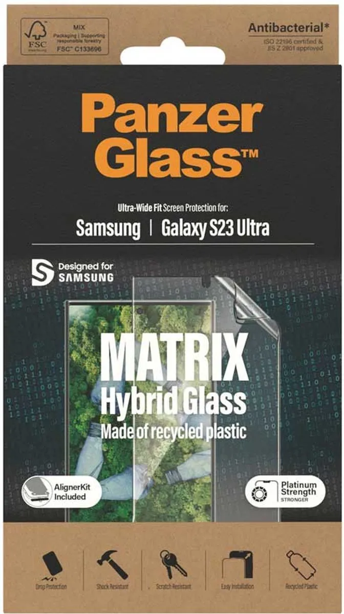 PanzerGlass Matrix Hybrid Screenprotector Samsung Galaxy S23 Ultra - Antibacterieel
