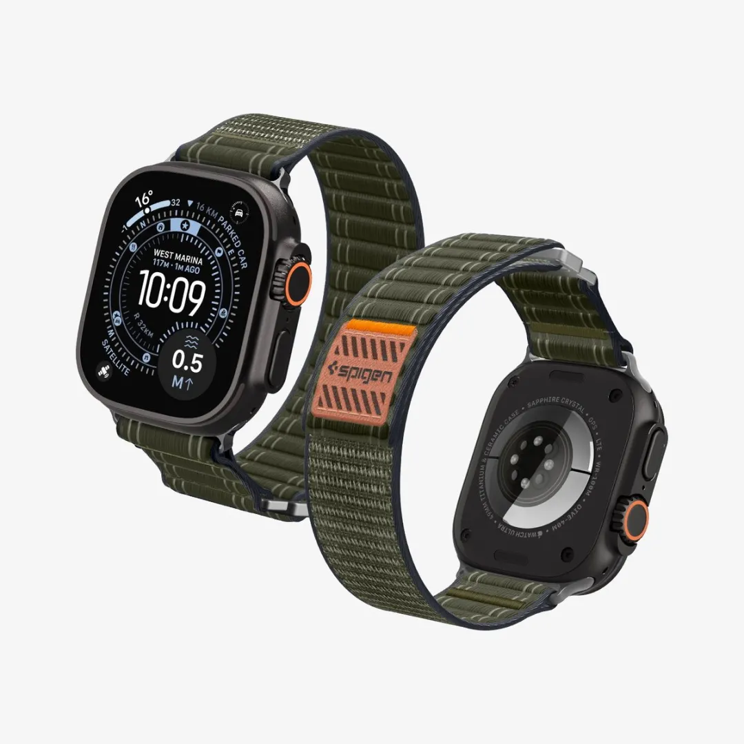 Spigen Stoffen Bandje Klittenband - Apple Watch Groen