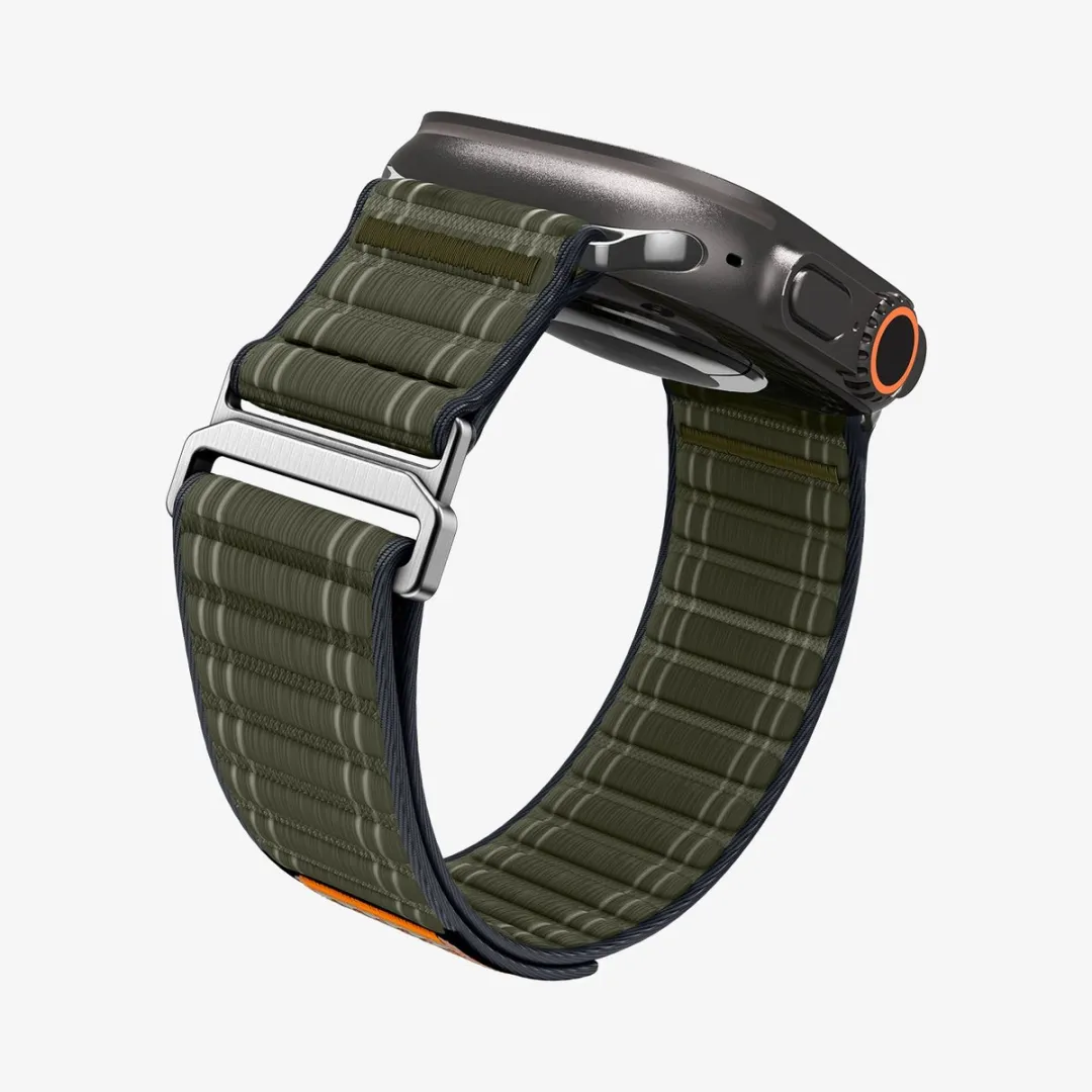 Spigen Stoffen Bandje Klittenband - Apple Watch Groen