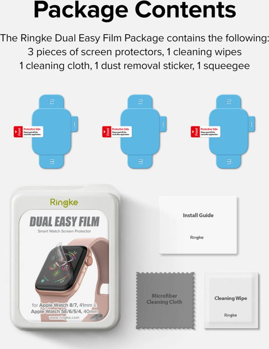 Ringke Dual Easy Screen Protector Apple Watch 41mm - 3 Stuks
