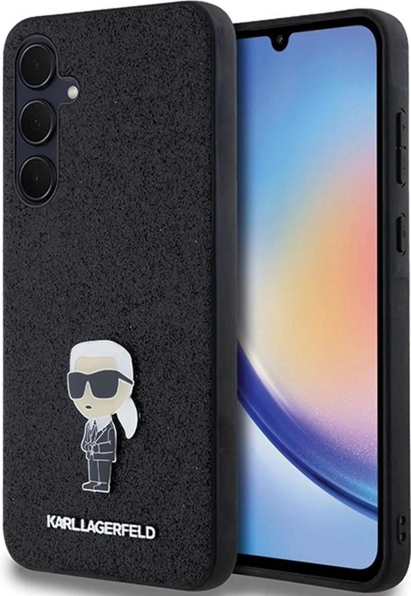 Karl Lagerfeld Fixed Glitter Ikonik Logo Hoesje Samsung Galaxy A35 - Zwart