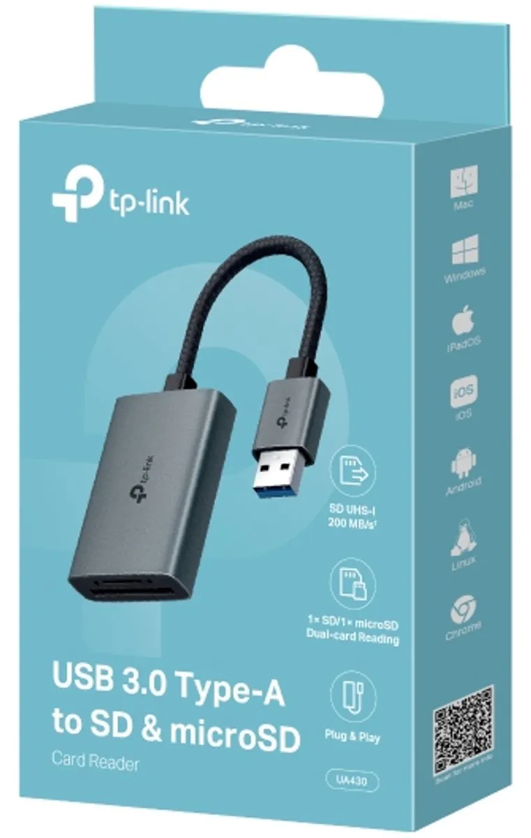 TP-Link UA430 USB 3.2 Geheugenkaartlezer - Type-C - Grijs