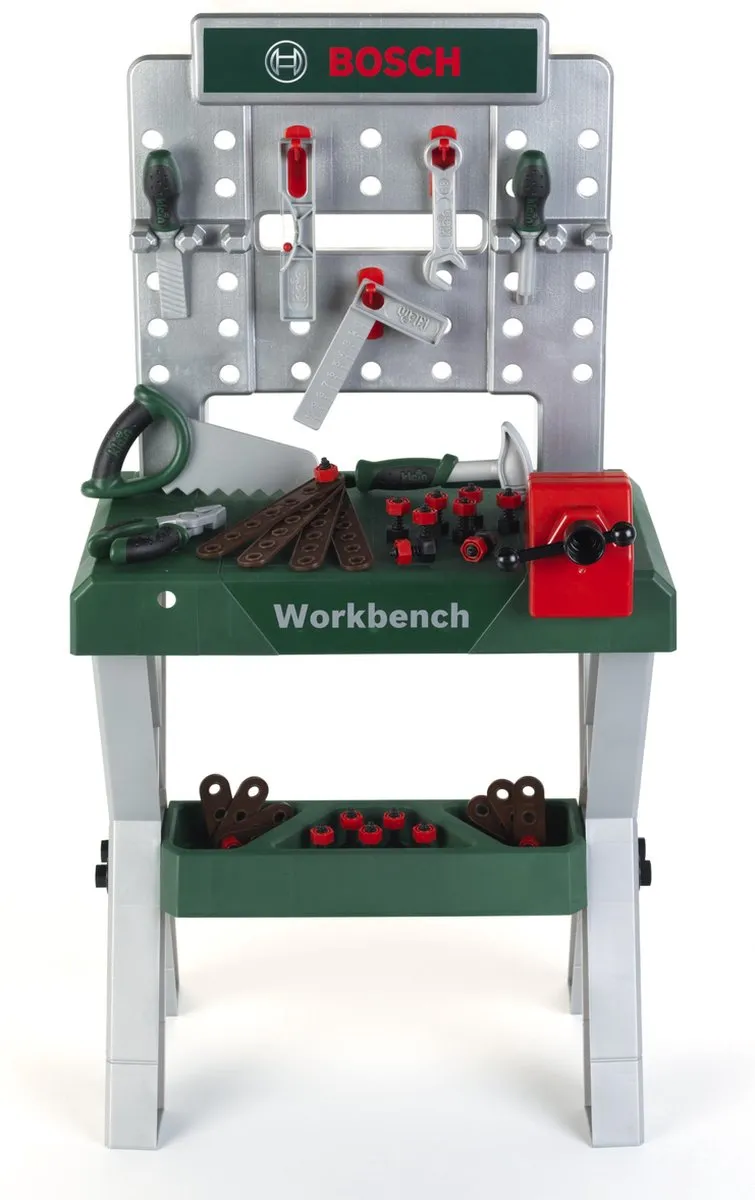 Klein Toys Bosch Mini Werkbank - 56 Accessoires - Groen/Grijs/Rood