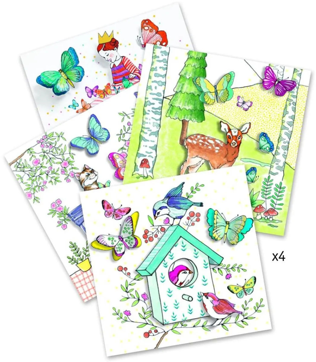 Djeco 3D Kleurprenten Lady Butterfly - Multicolor - 4 Stuks