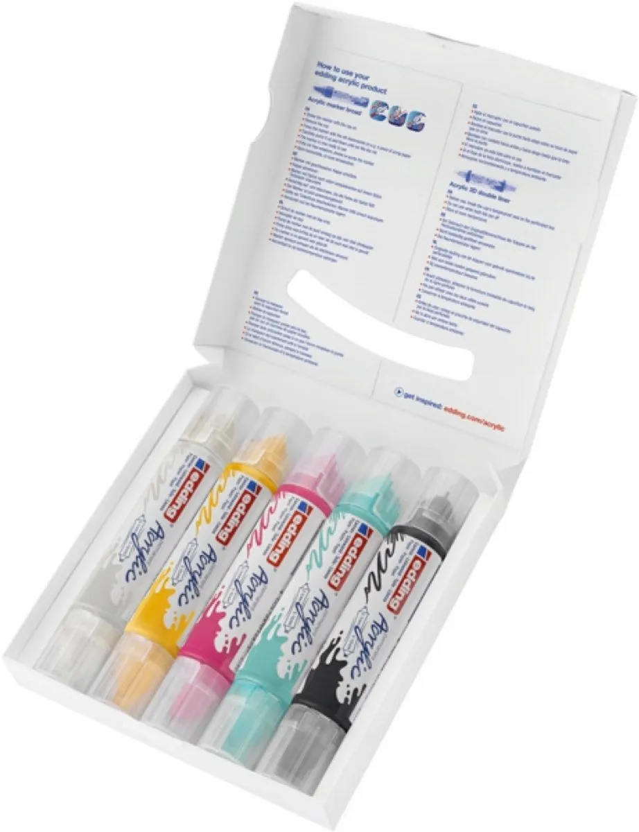 edding Acryl Markers 3D Dubbelzijdig - 5 Stuks Multicolor