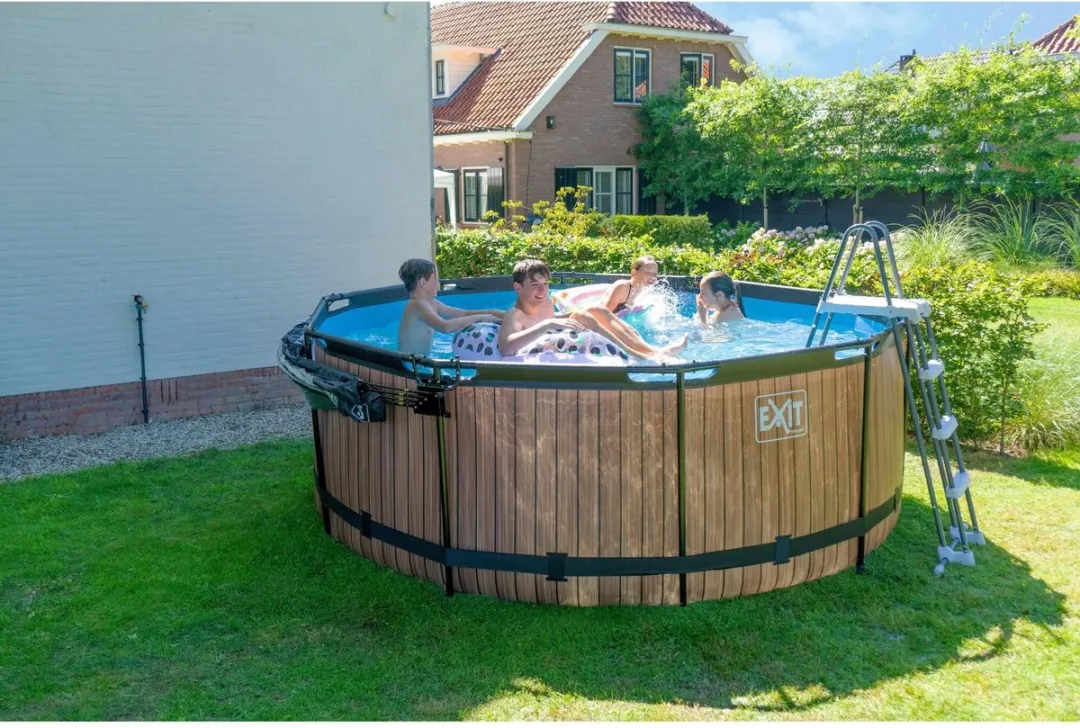 EXIT Wood Frame Zwembad 360cm - Bruin - met Zandfilterpomp