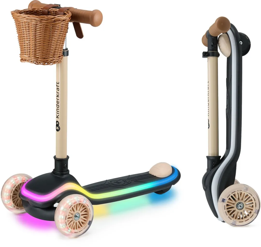 KinderKraft RAKET 3-Wiel Kinderstep - RGB LED Wielen - Verstelbaar Stuur - Beige