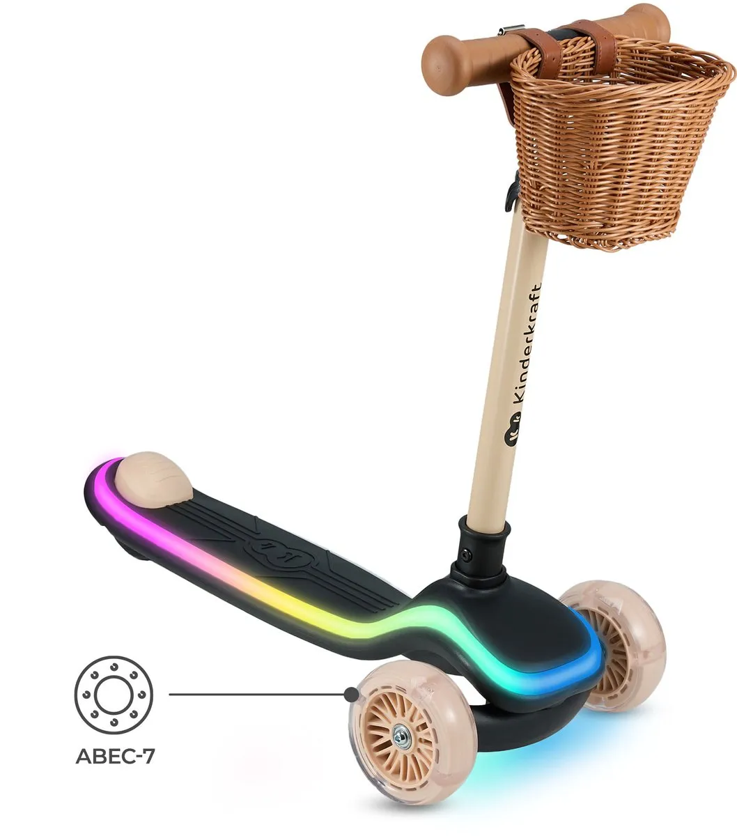 KinderKraft RAKET 3-Wiel Kinderstep - RGB LED Wielen - Verstelbaar Stuur - Beige