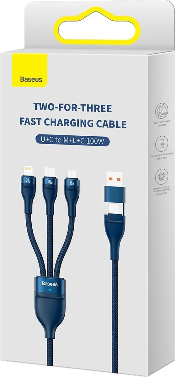 Baseus Flash Series USB-C/USB-A Kabel 100W 1,2m - Blauw
