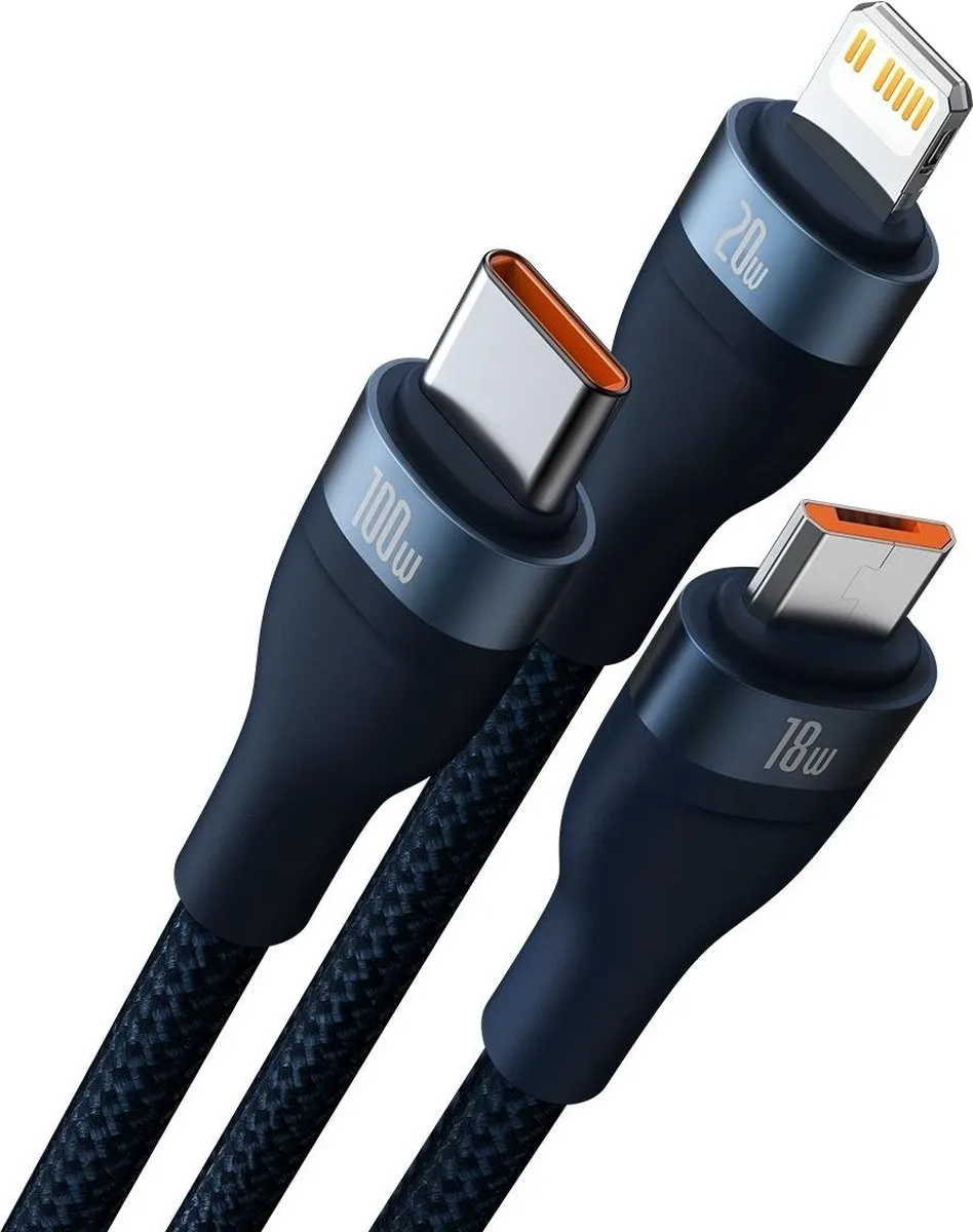 Baseus Flash Series USB-C/USB-A Kabel 100W 1,2m - Blauw