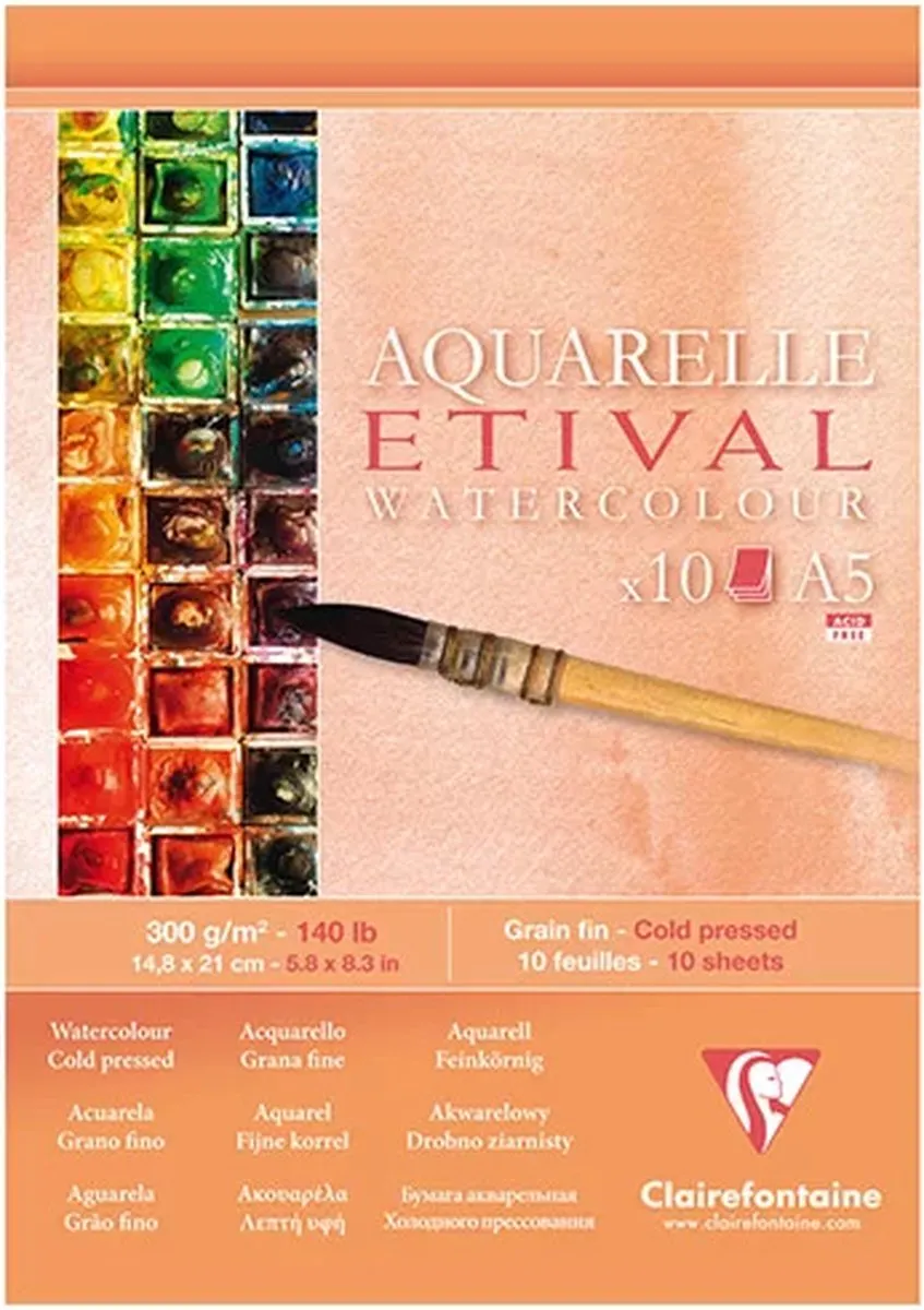 Clairefontaine Etival Aquarel Papier 300gr A5 - 10 Vel