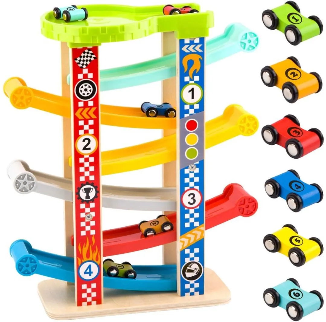 Tooky Toy Houten Autobaan 8-delig - Multicolor