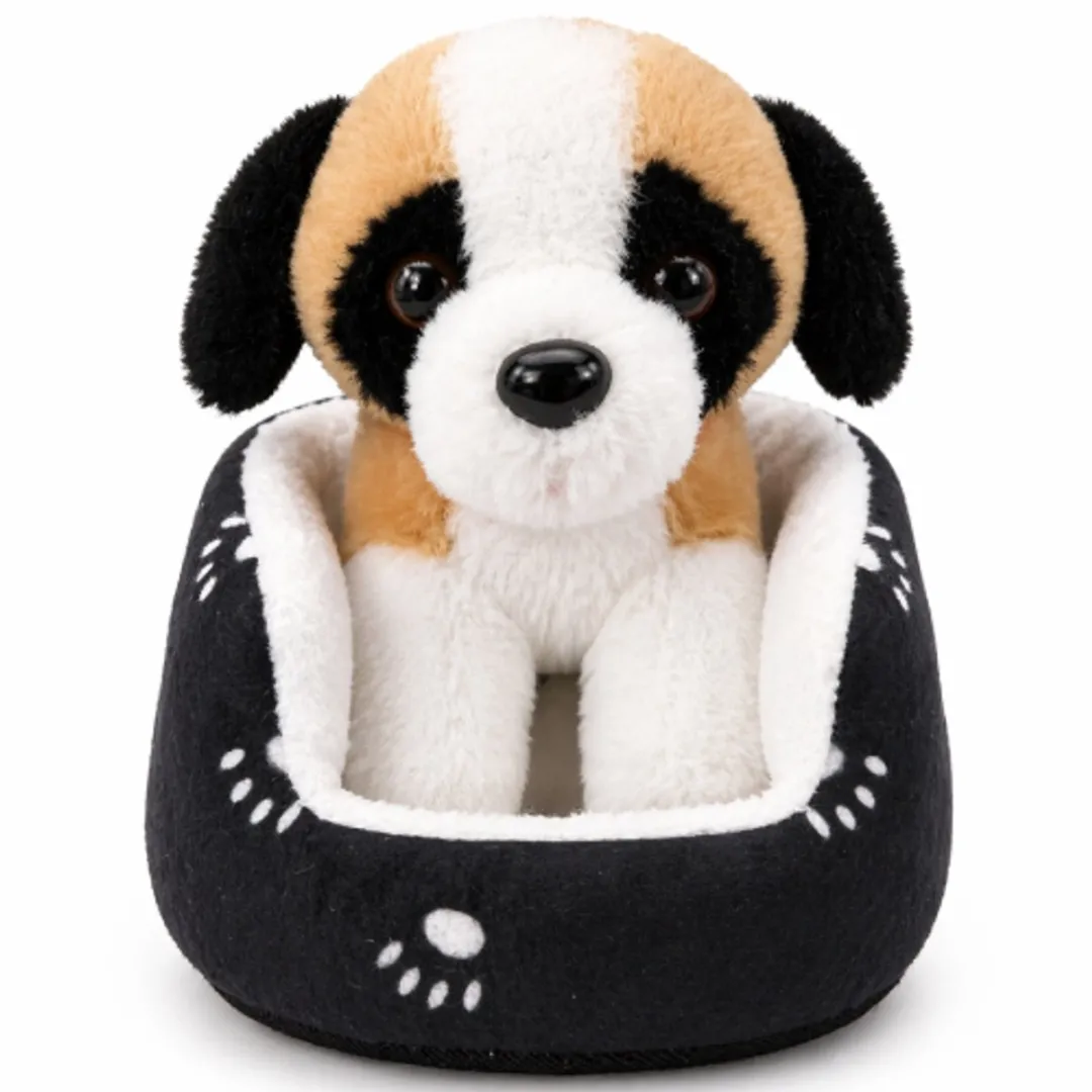 Topknuffels Witte Hond in Hondenmand Pluche Knuffel 15cm
