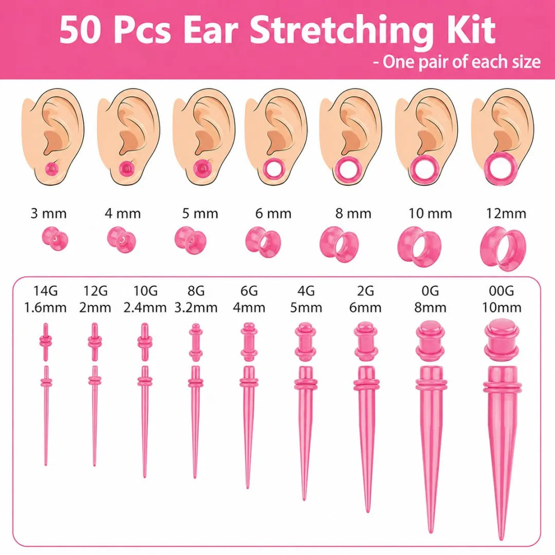 RedParrot Oor Stretcher Tunnel Gat - 50 Stuks - Roze