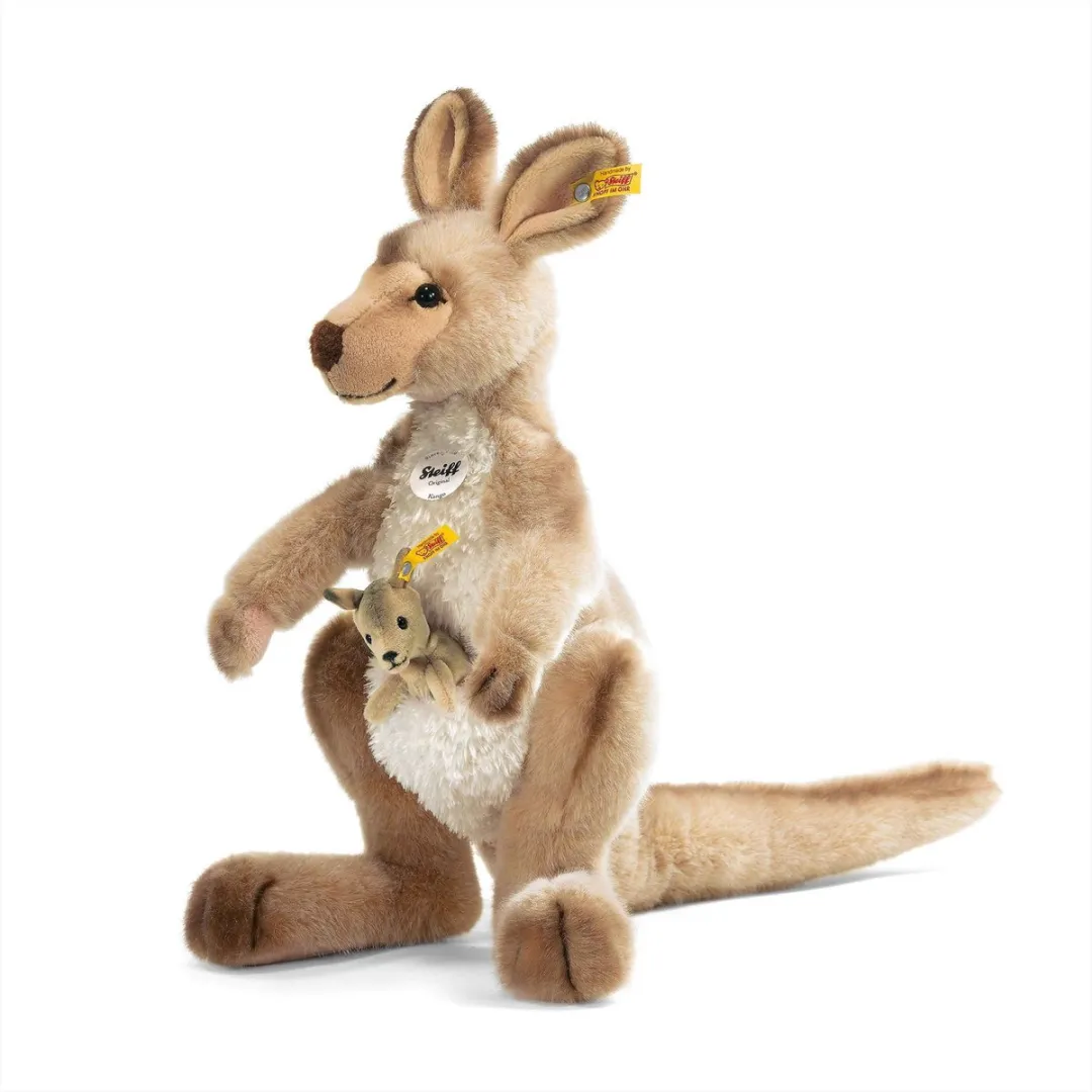 Steiff Knuffel Kangoeroe met Baby Kango - Beige