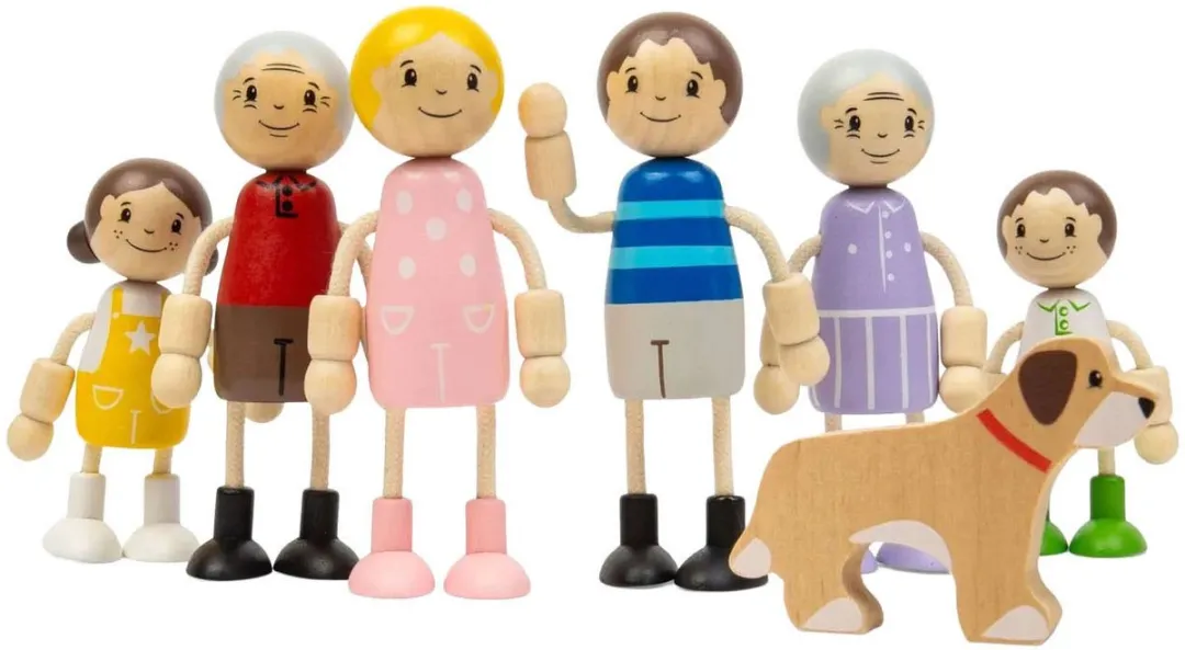 BIGJIGS Houten Poppenhuis Familie 7-delig - Multi Color