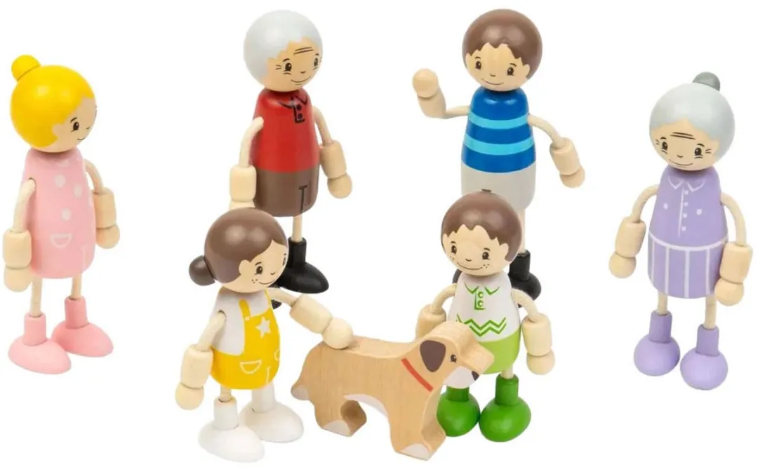 BIGJIGS Houten Poppenhuis Familie 7-delig - Multi Color