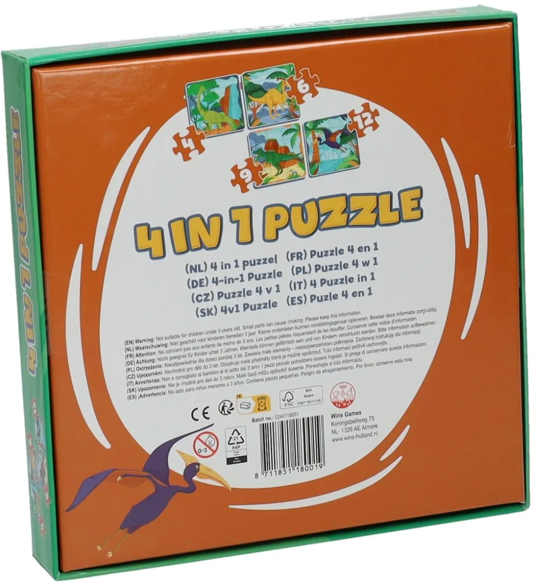 Johntoy Dino Legpuzzel 4-in-1 - 41 Stukjes - Meerkleurig