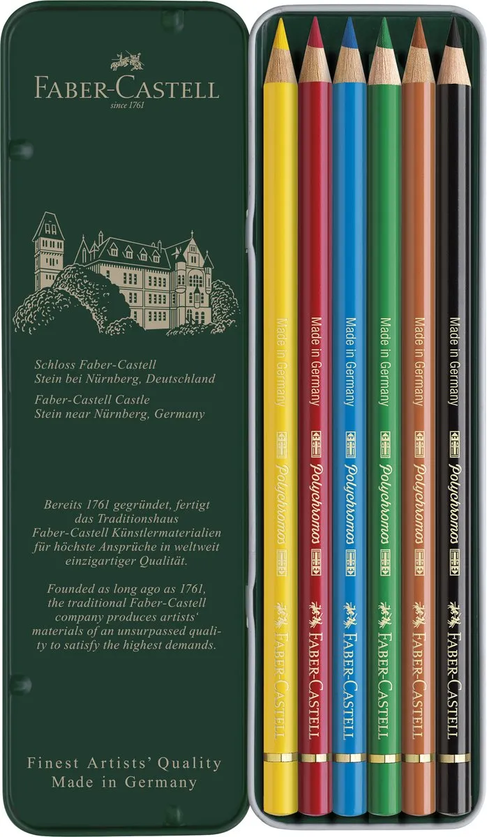 Faber-Castell Polychromos Kleurpotlood - 6 Stuks Basiskleuren
