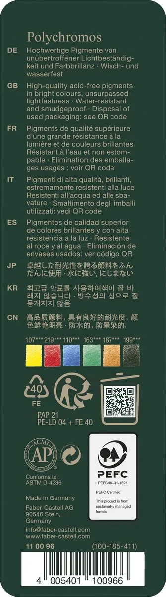 Faber-Castell Polychromos Kleurpotlood - 6 Stuks Basiskleuren