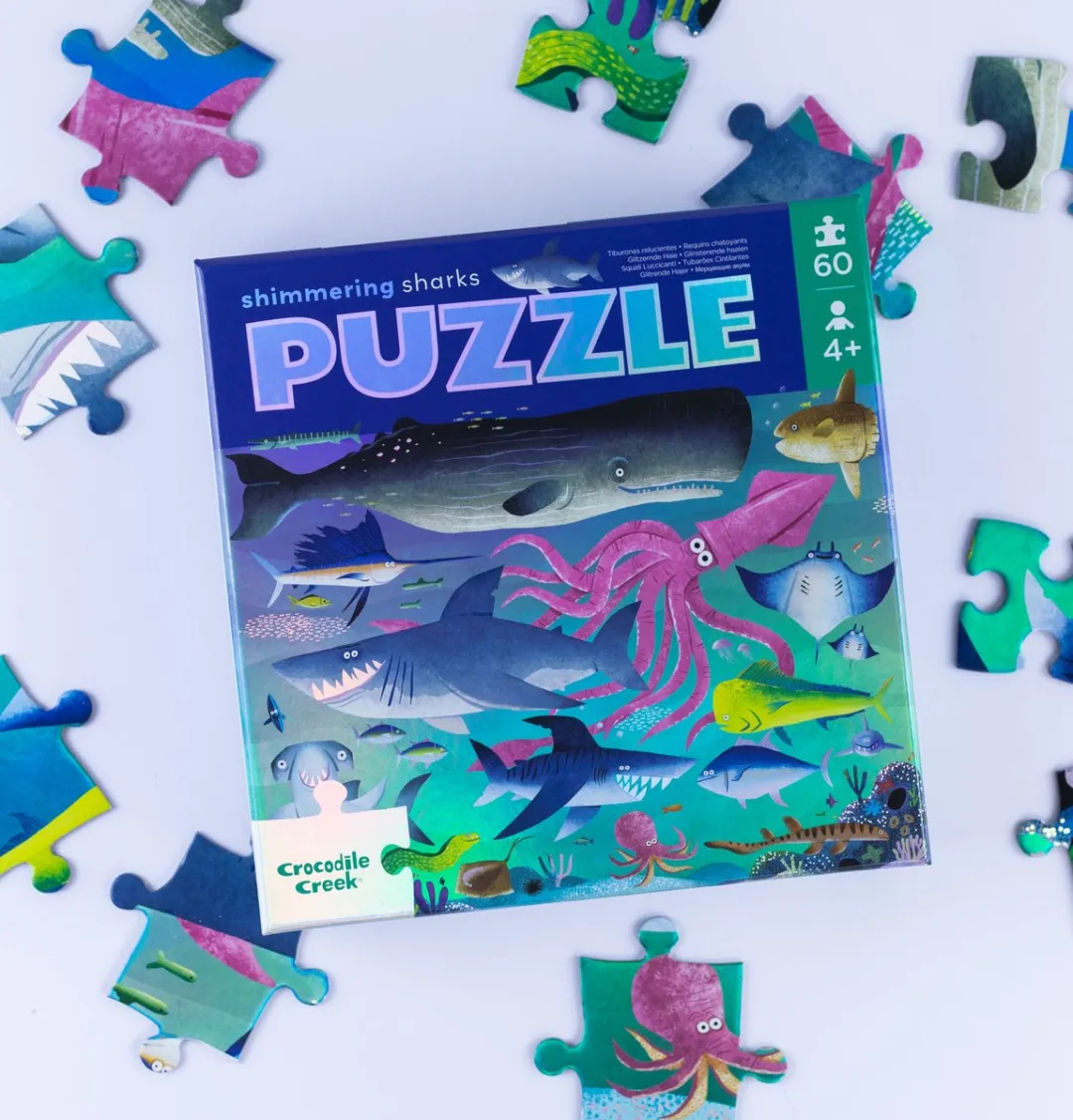 Crocodile Creek Shimmering Sharks Foliepuzzel 60 Stuks - CC79055