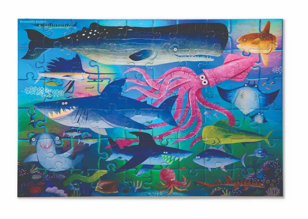 Crocodile Creek Shimmering Sharks Foliepuzzel 60 Stuks - CC79055