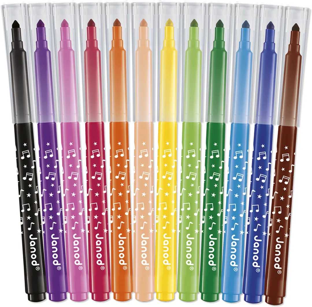 Janod Colo Viltstiften Set 12 Stuks - Multikleur - Afwasbaar
