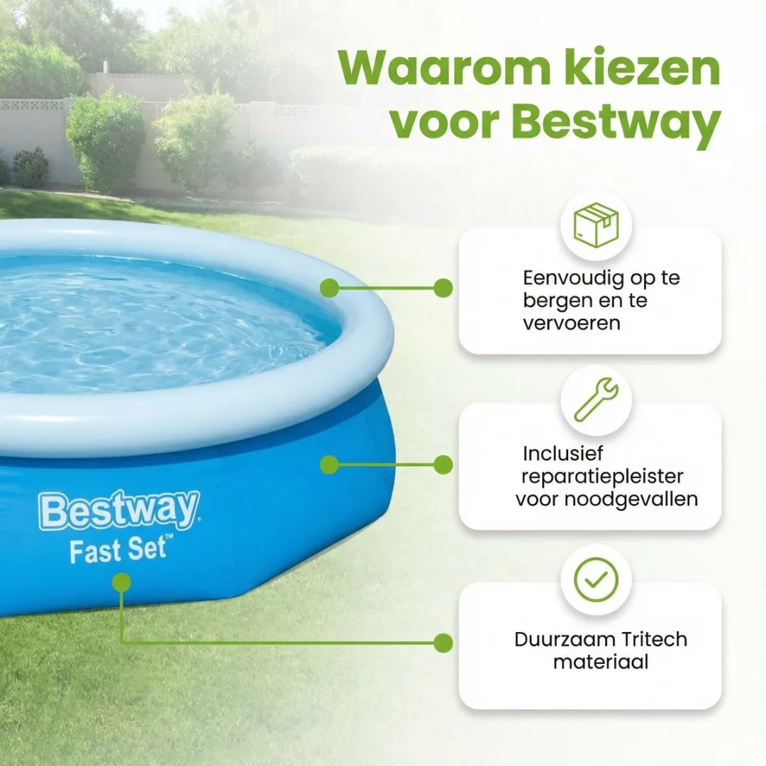 Bestway Fast Set Opblaasbaar Zwembad 305x76cm - 3800L - Blauw
