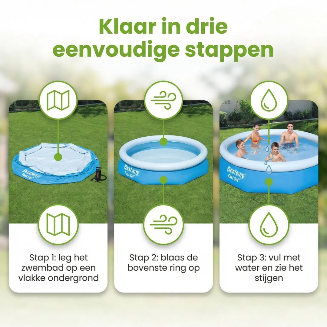 Bestway Fast Set Opblaasbaar Zwembad 305x76cm - 3800L - Blauw