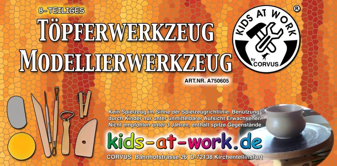 Kids at Work Pottenbak Gereedschap Junior Hout/staal - Bruin/Grijs