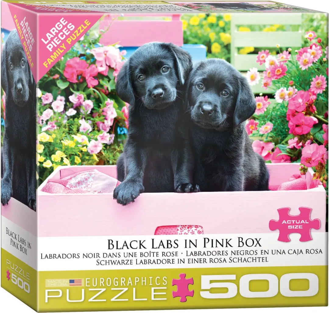 Eurographics Zwarte Labradors met Roze Strik Puzzel 500 Stuks