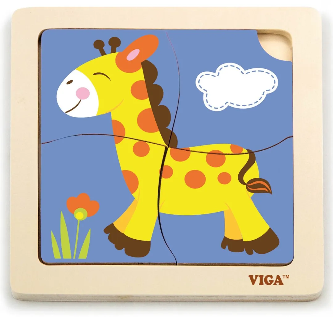 Viga Toys Giraffe Junior Houten Legpuzzel 4 Stukjes - Multicolor