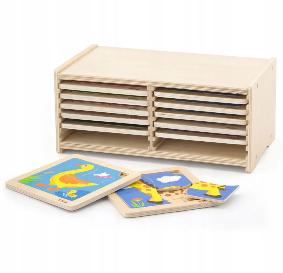 VIGA Houten Puzzelset 12-delig - 48 Stuks - Meerkleurig