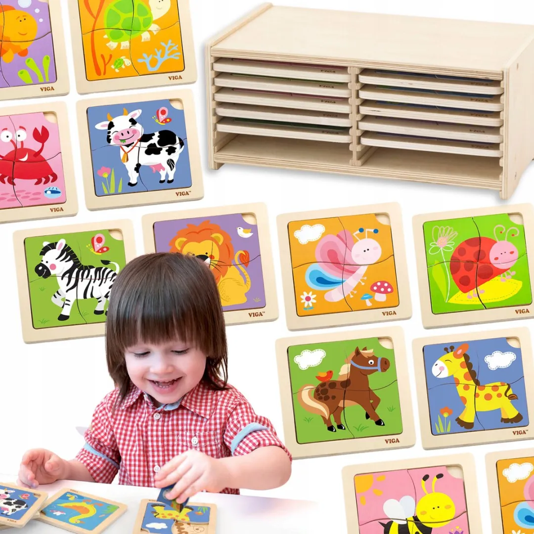 VIGA Houten Puzzelset 12-delig