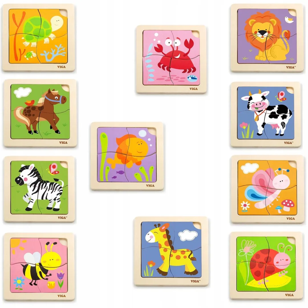 VIGA Houten Puzzelset 12-delig - 48 Stuks - Meerkleurig