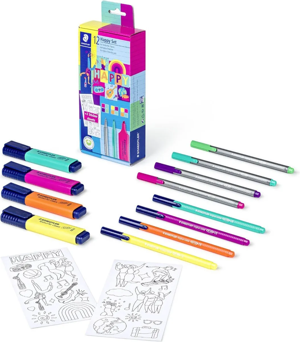 STAEDTLER Happy Set 61 SC1 HA Viltstiften - 12 Stuks - Meerkleurig