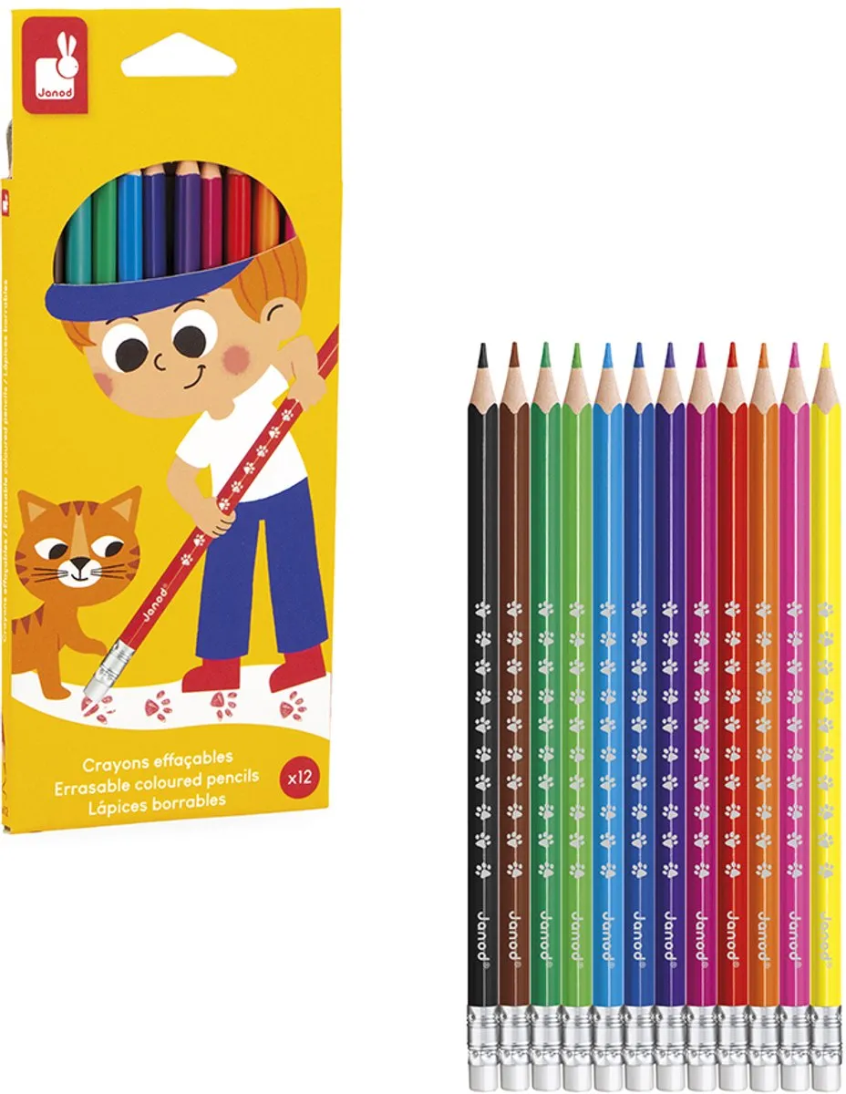 Janod Colo Uitwisbare Potloden - 12 Stuks Multikleur