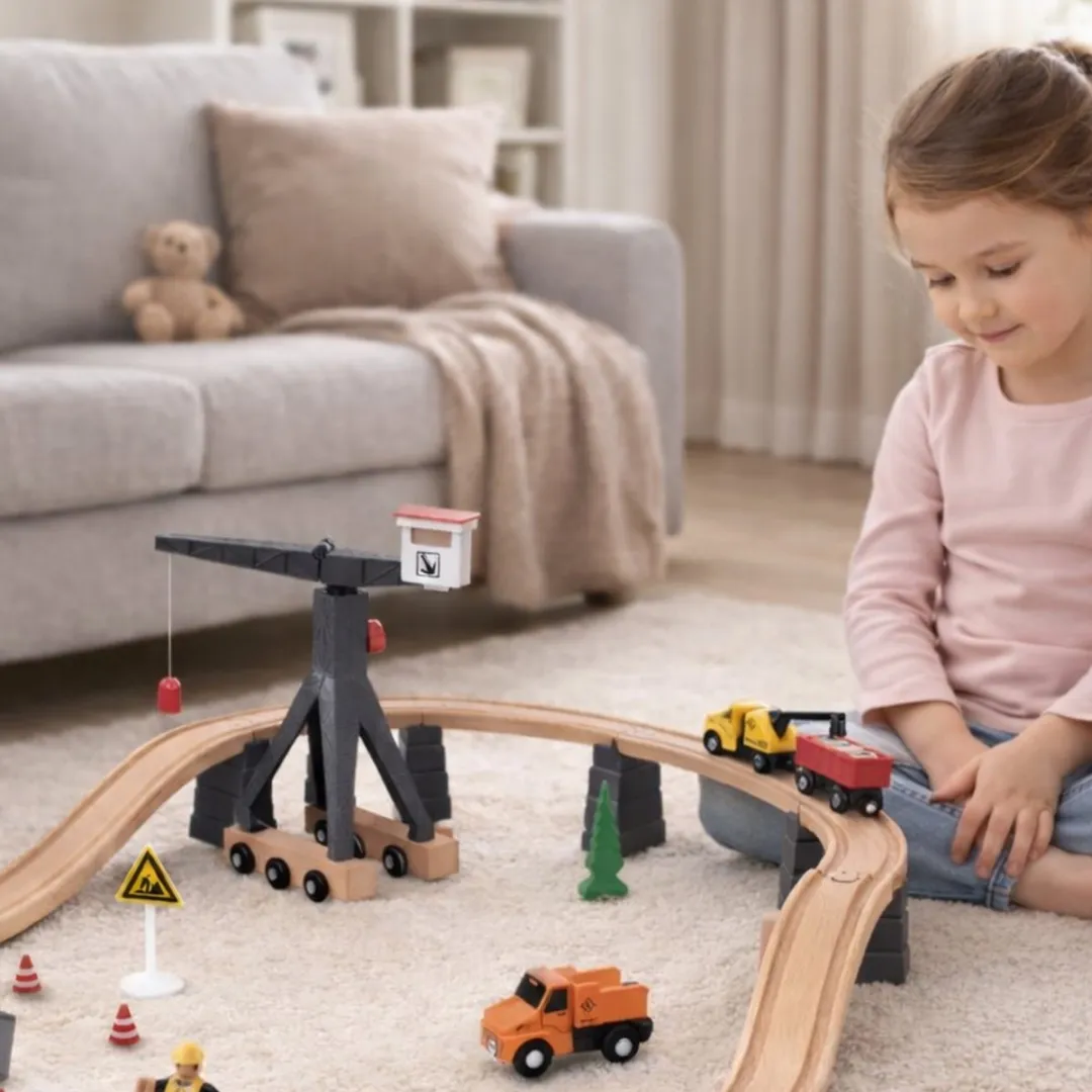 Tooky Toy Houten Treinset TH682 - 70 Stuks - Meerkleurig