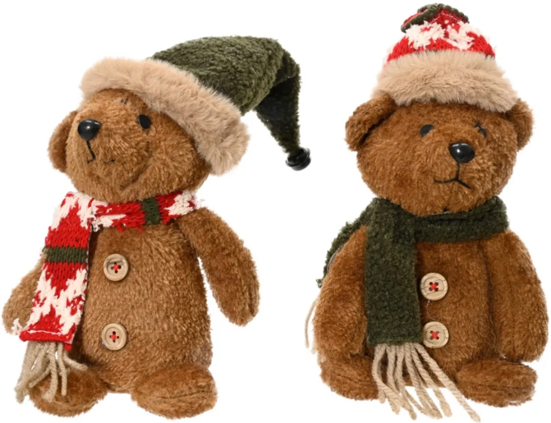 Decoris Beer Kerst Zittend - Set van 2 - H23 - Multicolor