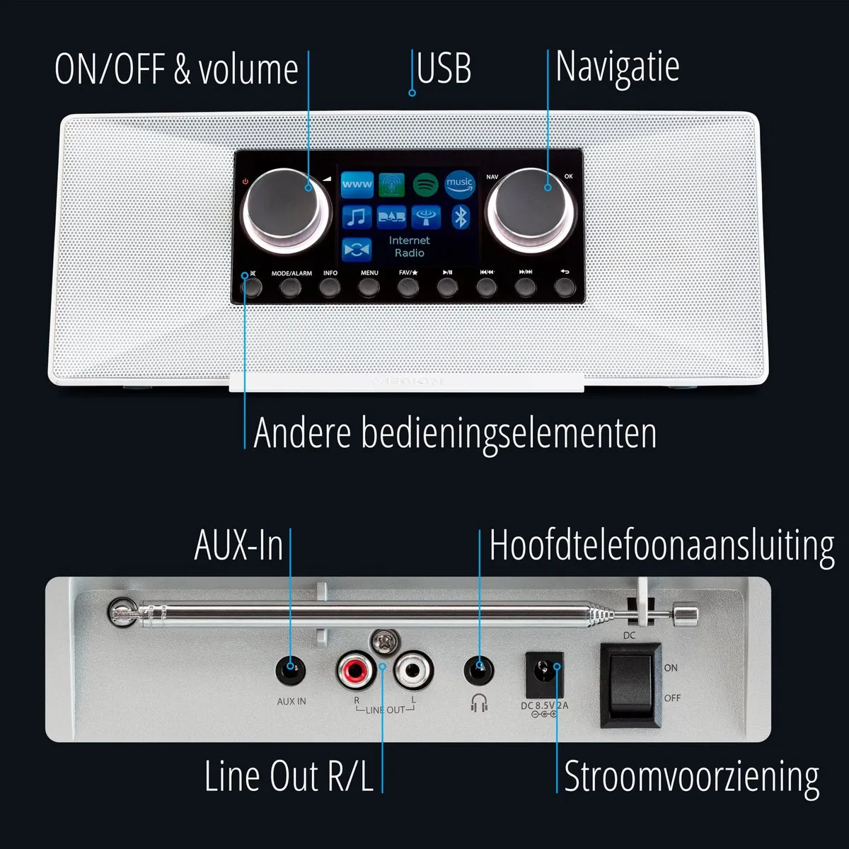 Medion MD89289 Internetradio DAB+ - 12W - Wit - afbeelding 6 van 6