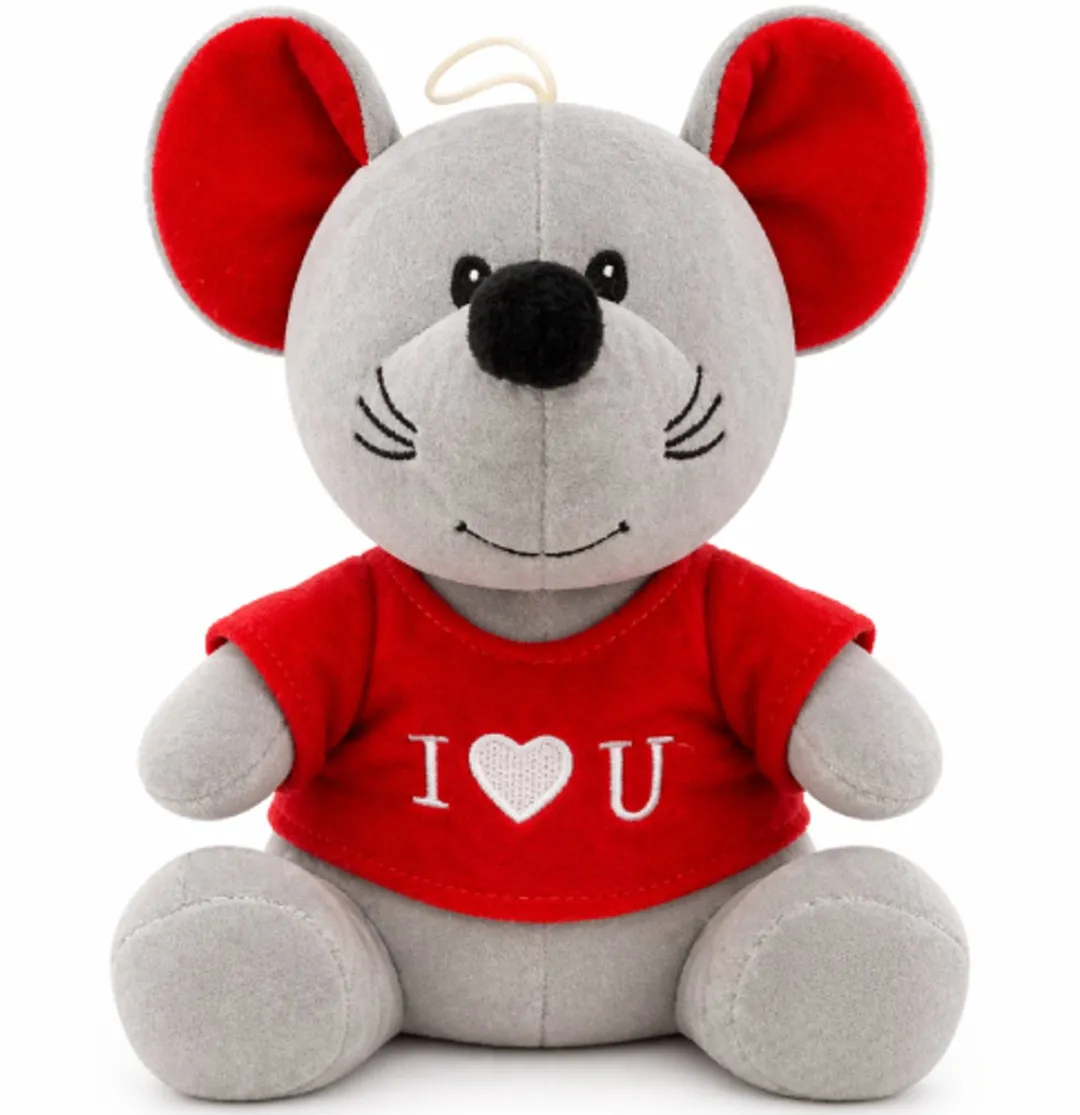Topknuffels Grijze Muis Pluche Knuffel 30cm - Rood T-shirt