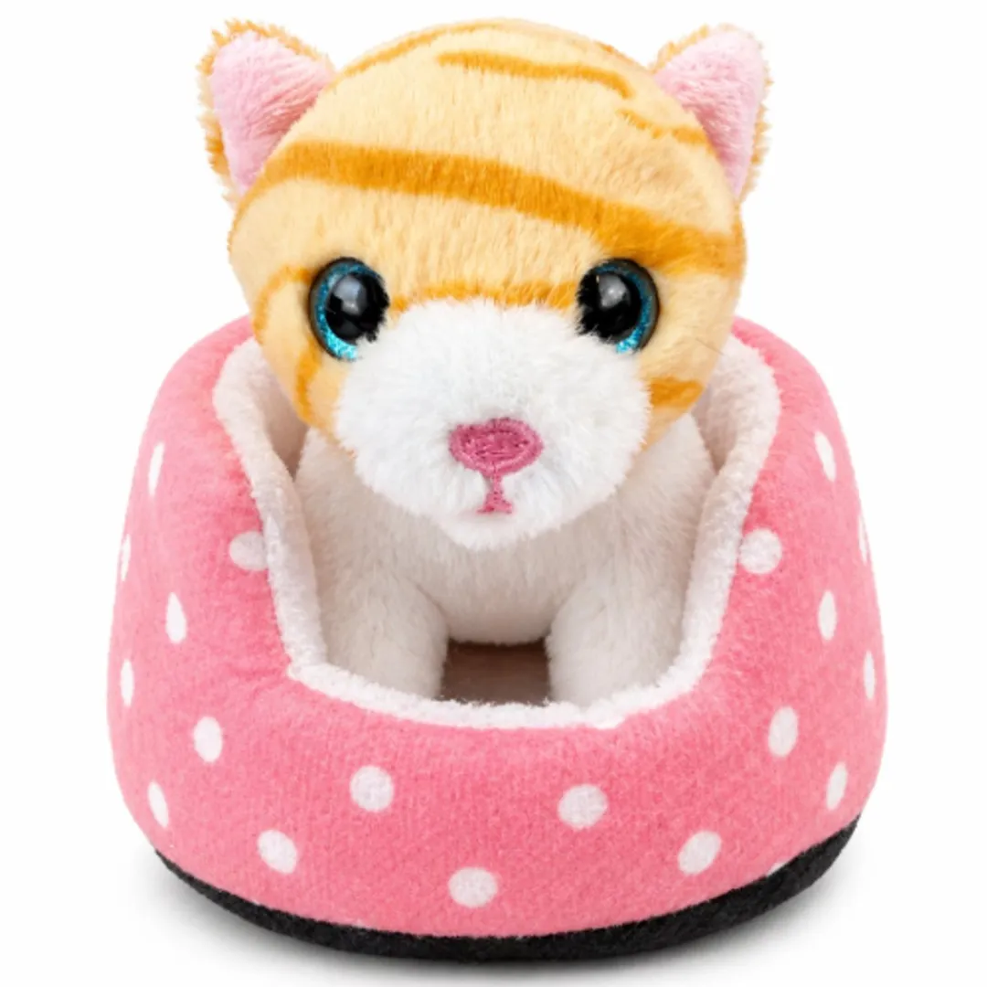 Topknuffels Oranje Kat in Kattenmand Pluche Knuffel 15cm