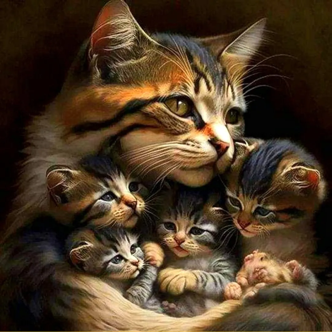 VDTOYS Diamond Painting VDTC226 Kat & Kittens 45x45cm