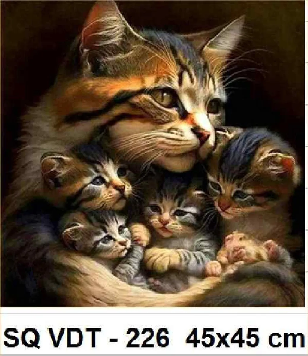 VDTOYS Diamond Painting VDTC226 Kat & Kittens 45x45cm