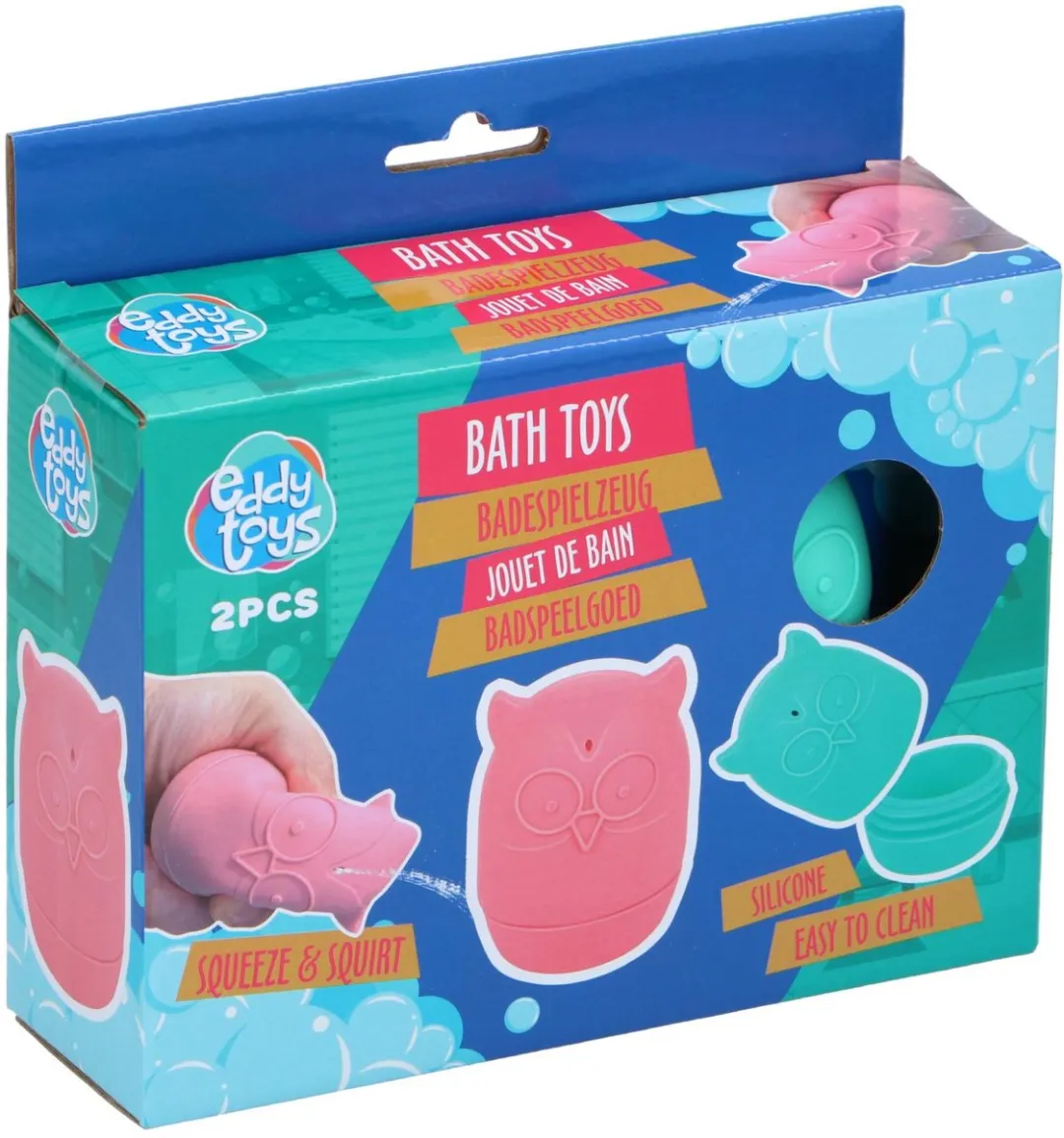 Eddy Toys Siliconen Knijpbadspeelgoed Uil 2 Stuks - Roze