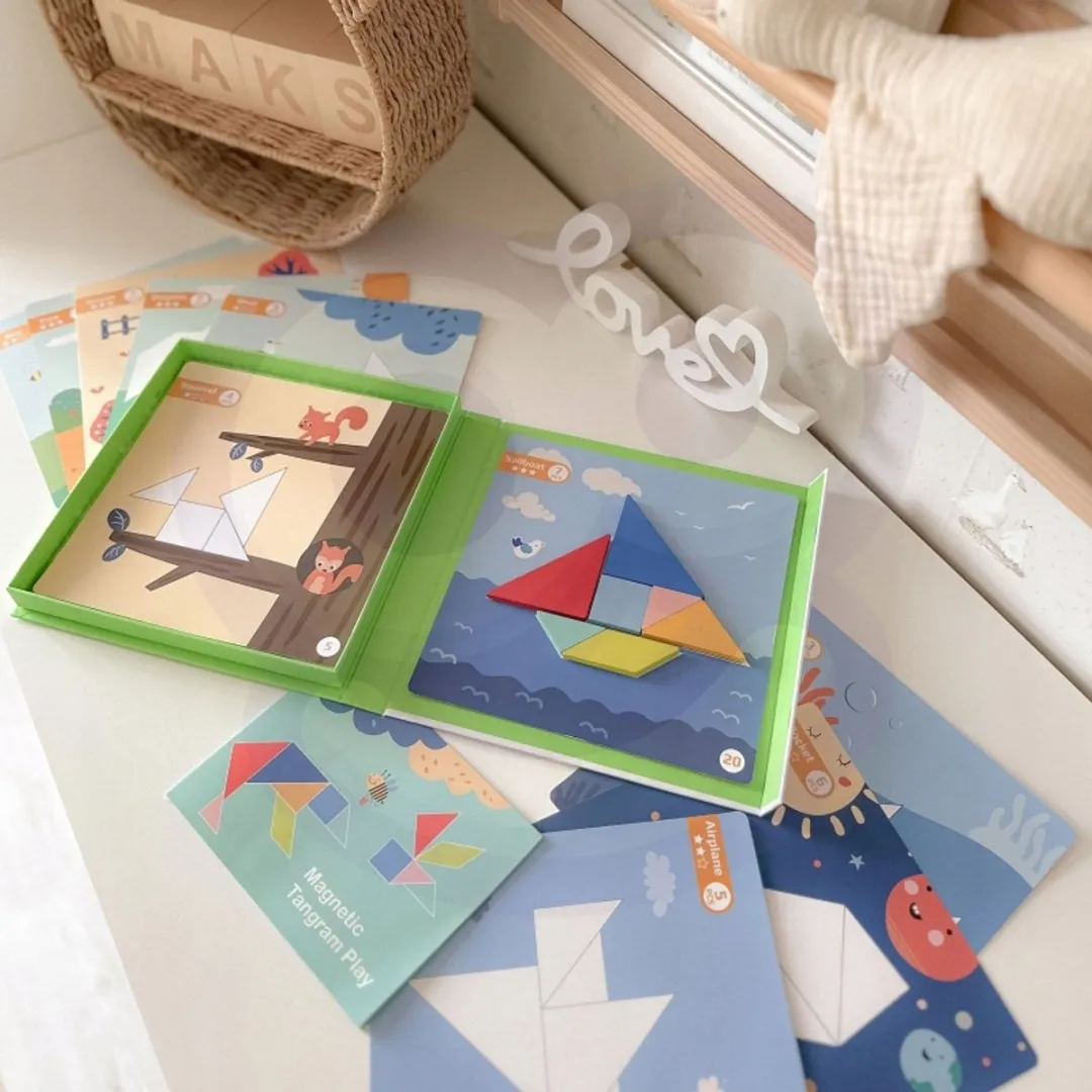 Tooky Toy Houten Tangram Puzzel - 18 Stuks - Meerkleurig