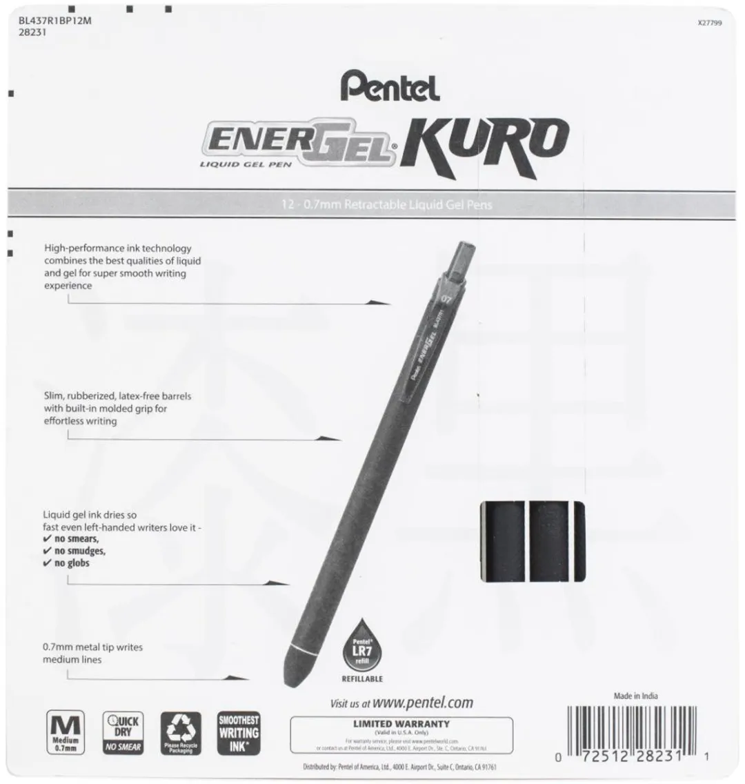 Pentel EnerGel Kuro Liquid Gelpen - 0.7mm - 12 Stuks