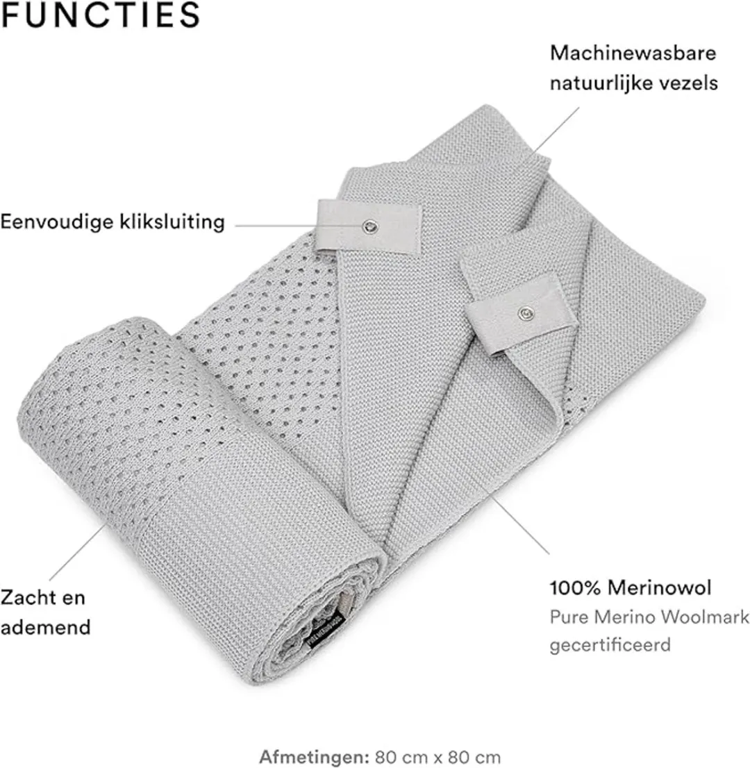 Stokke JetKids Merinowol Deken - 80x80cm - Pebble Grey