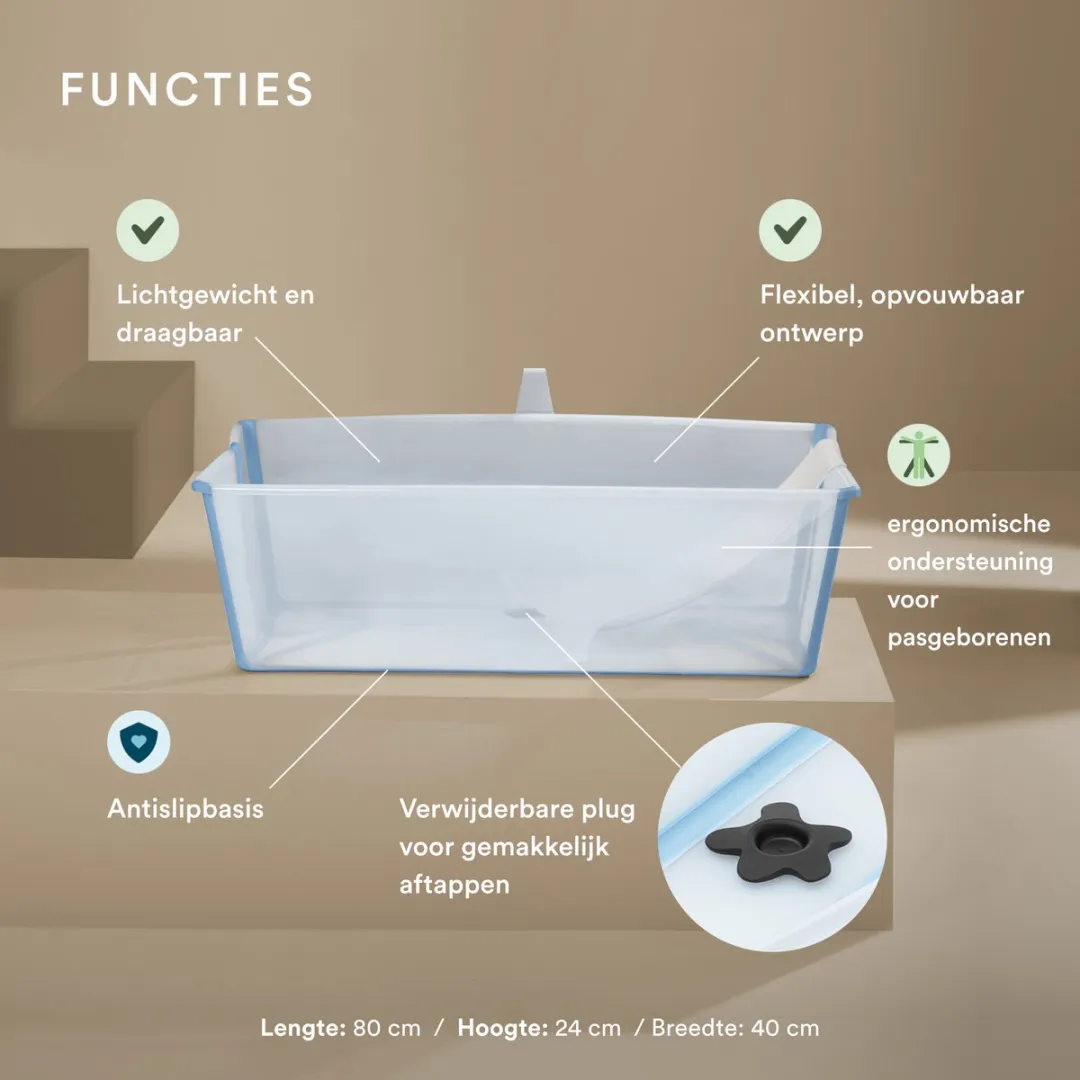 Stokke Flexi Bath XL Babybad - Ocean Blue - met pasgeborenensteun
